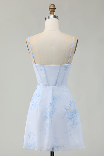 Corset Light Blue Bodycon Printed Homecoming Dress